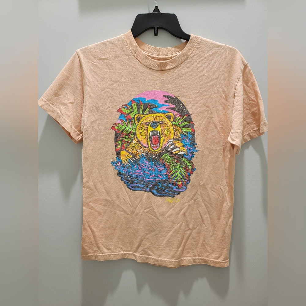 NEFF Colorful Grizzly Bear T Shirt Size Medium Peach